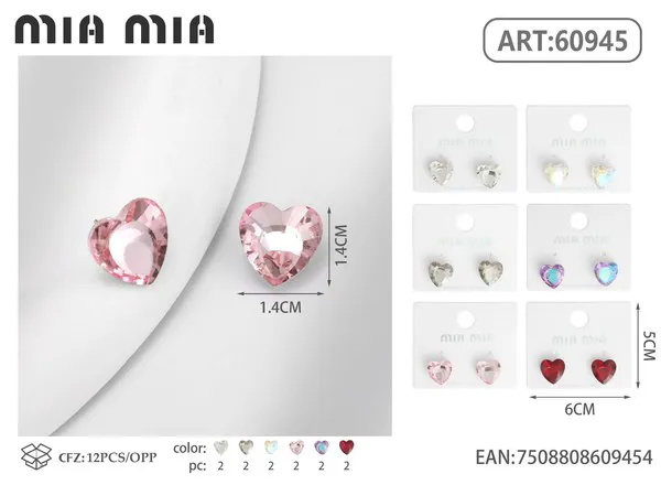 Aretes de corazón de cristal rosa
