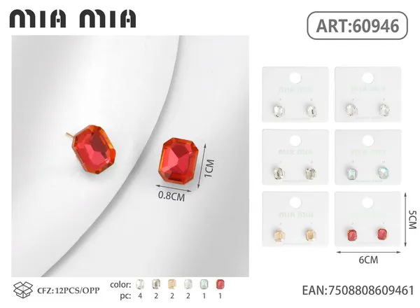 Aretes rectangulares de cristal rojo