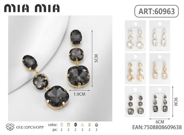Aretes colgantes redondos de cristal gris ahumado