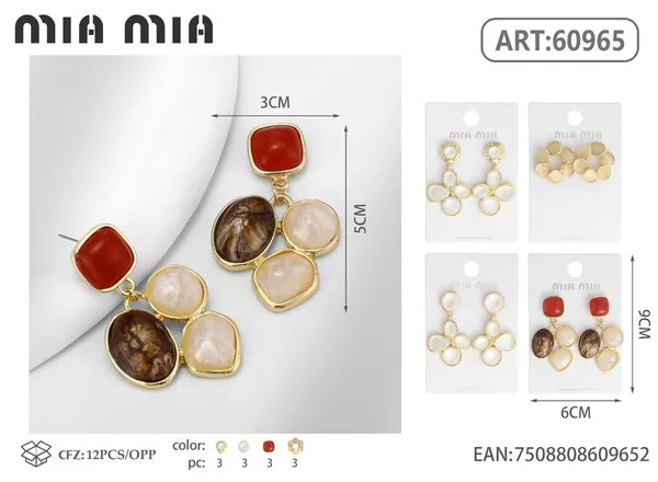 Aretes colgantes de cristal y piedra natural rojos