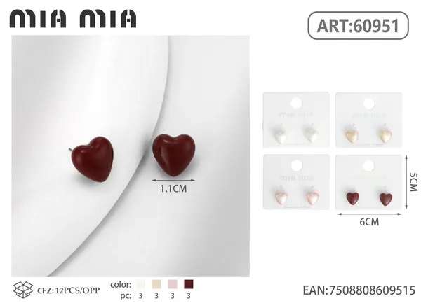 Aretes de corazón de resina rojos