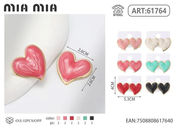 Aretes de corazón de esmalte