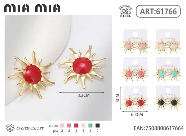 Aretes de sol de esmalte con centro rojo