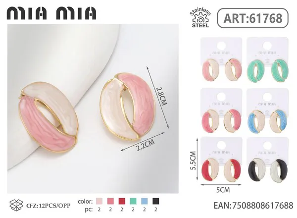 Aretes ovalados de esmalte bicolor