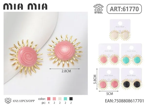 Aretes de sol de esmalte, rosa