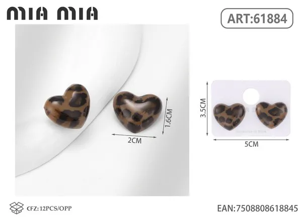 Aretes de corazón de estampado de leopardo