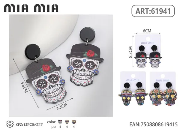 Aretes de catrina calavera multicolor