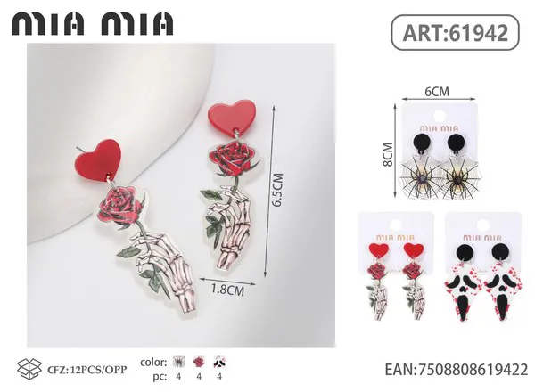 Aretes de Halloween de mano con rosa