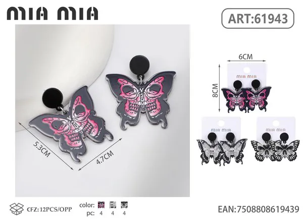 Aretes de Halloween de mariposa calavera