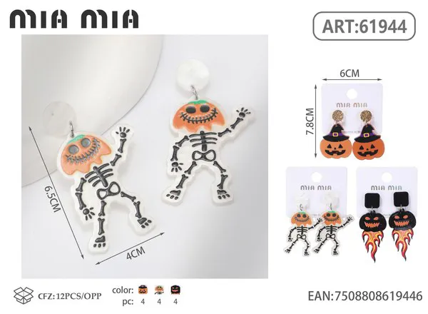 Aretes de Halloween de esqueleto con calabaza