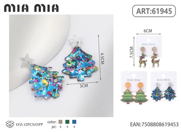 Aretes navideños de árbol multicolor