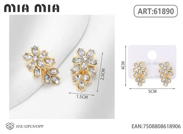 Aretes de flor con circonias, dorados