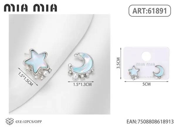 Aretes de estrella y luna azul con circonias