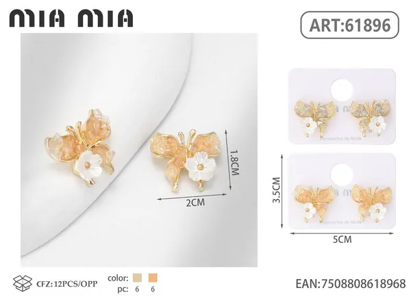 Aretes de mariposa con flor y perla