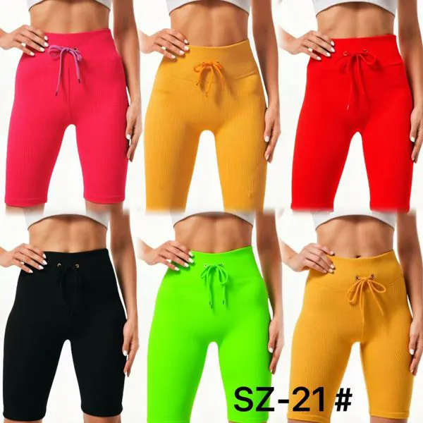 Leggings cortos acanalados con cordón talla única