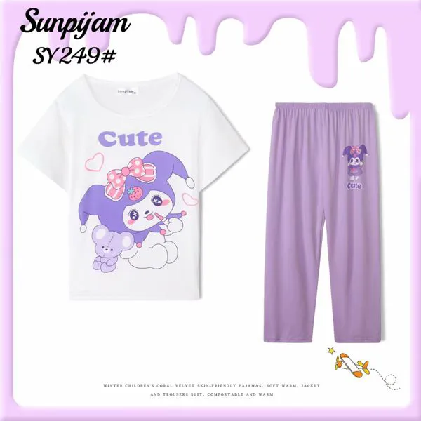 Pijama de manga corta y pantalón largo para niña