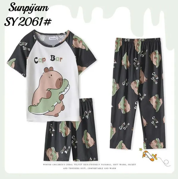 Conjunto de pijama de 3 piezas con estampado de caricatura para niño