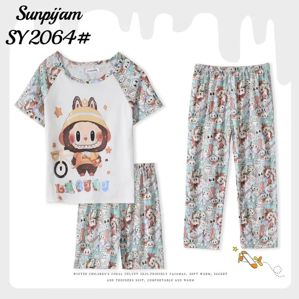 Conjunto de pijama de 3 piezas con estampado de caricatura para niño