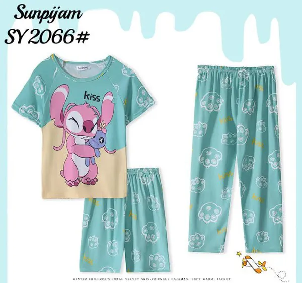 Conjunto de pijama de 3 piezas con estampado de caricatura para niña
