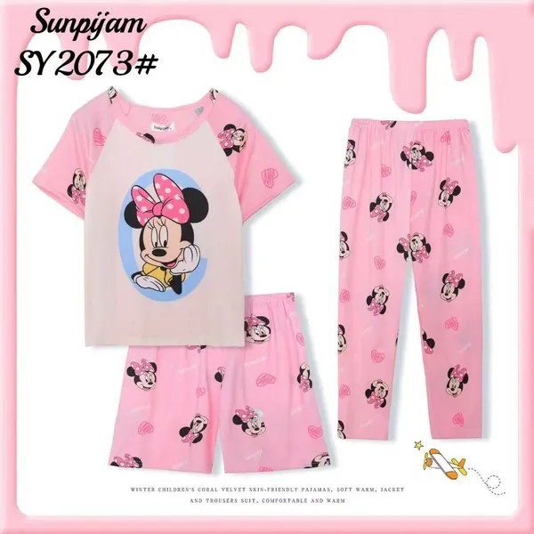 Conjunto de pijama de 3 piezas con estampado de caricatura para niña
