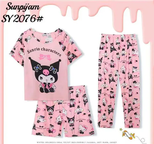 Conjunto de pijama de 3 piezas con estampado de caricatura para niña