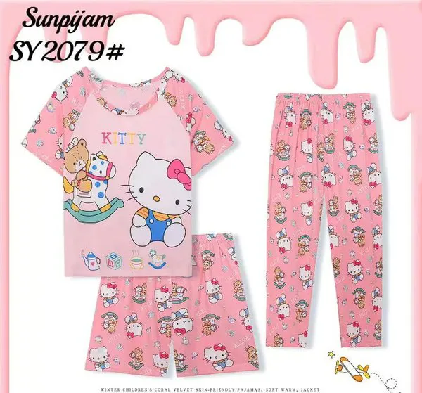 Conjunto de pijama de 3 piezas con estampado de caricatura para niña