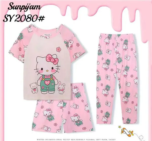 Conjunto de pijama de 3 piezas con estampado de caricatura para niña