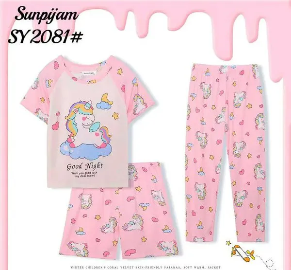 Conjunto de pijama de 3 piezas con estampado de caricatura para niña