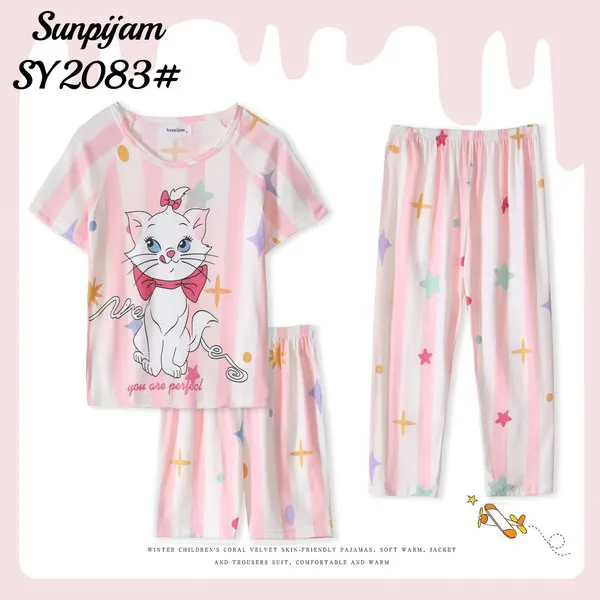 Conjunto de pijama de 3 piezas con estampado de caricatura para niña
