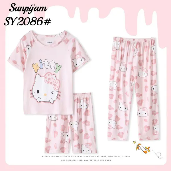 Conjunto de pijama de 3 piezas con estampado de caricatura para niña