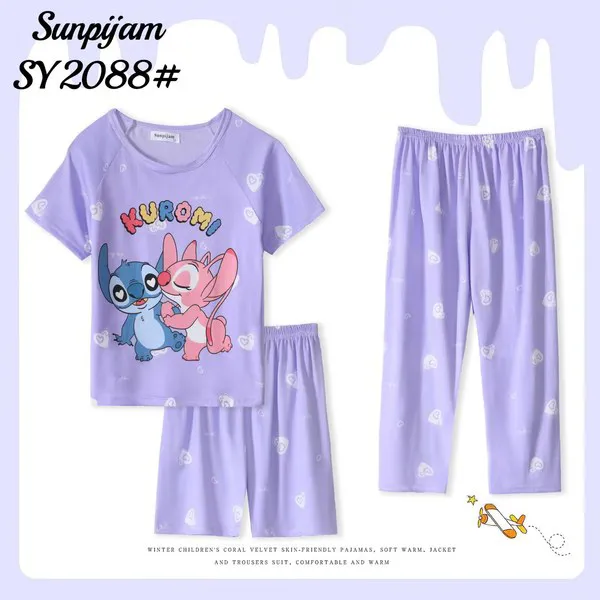 Conjunto de pijama de 3 piezas con estampado de caricatura para niña