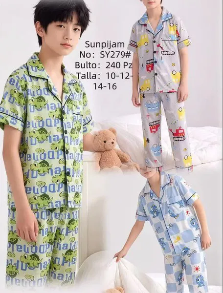 Pijama de manga corta y pantalón largo con botones para niño