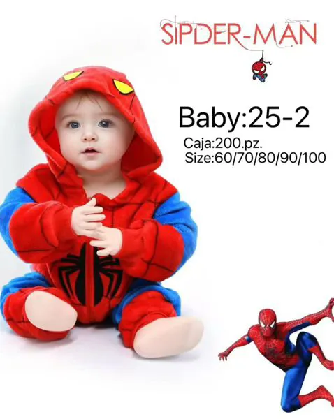 Mameluco con capucha de felpa coral para bebé, diseño de araña, rojo con azul