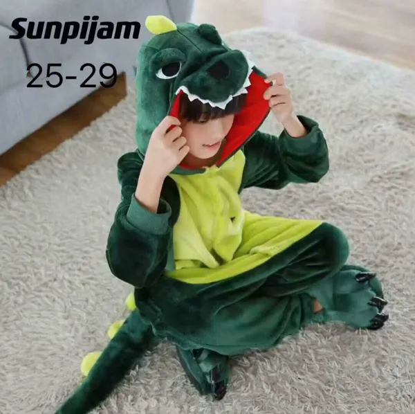 Mameluco con capucha de felpa coral para niño, diseño de dinosaurio, verde