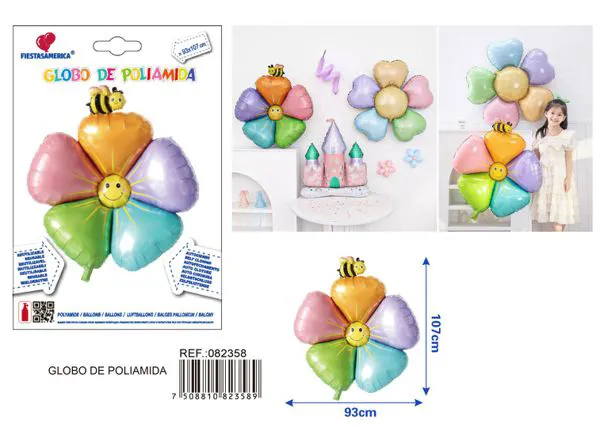 Globo metálico de abejita con flor