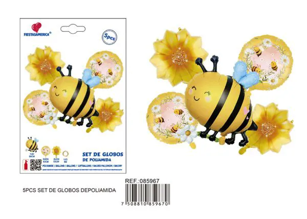 Globos metálicos de abejita con flores