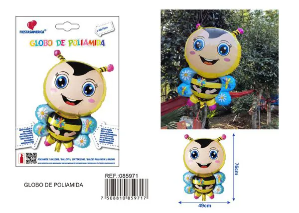 Globo metálico de abejita con flores