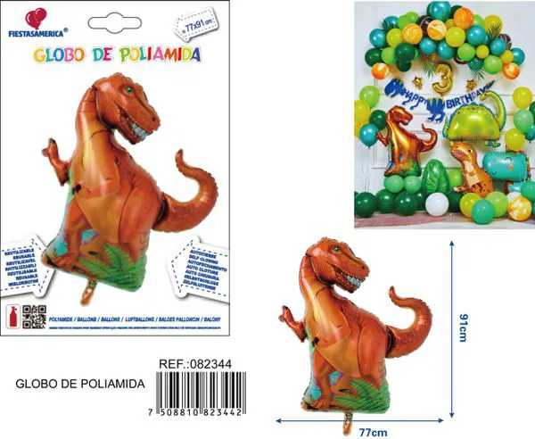 Globo metálico de tiranosaurio amarillo