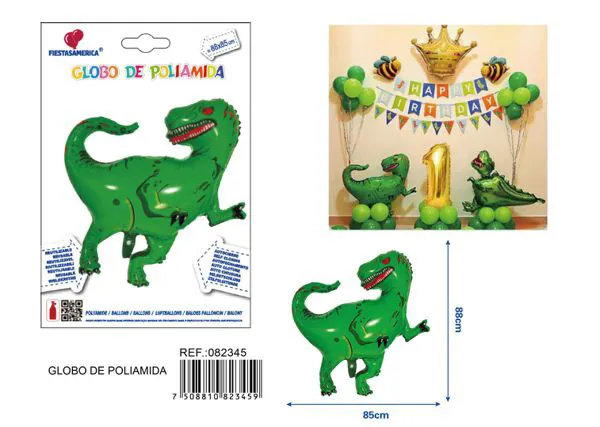 Globo metálico de tiranosaurio verde