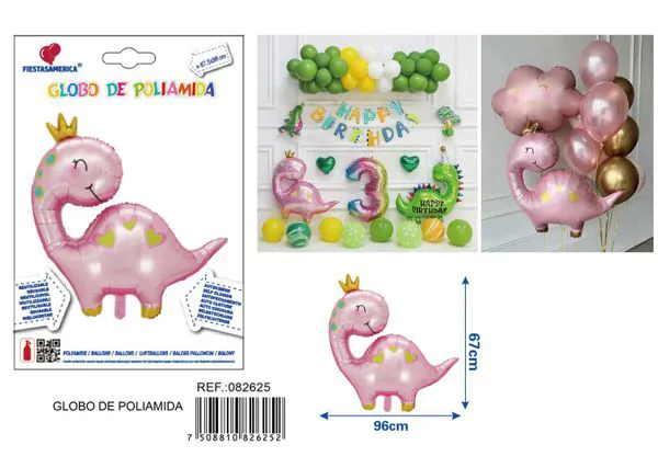 Globo metálico de dinosaurio