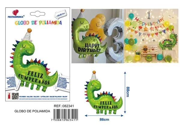 Globo metálico de dinosaurio