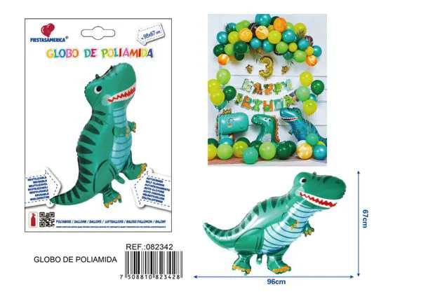 Globo metálico de tiranosaurio verde