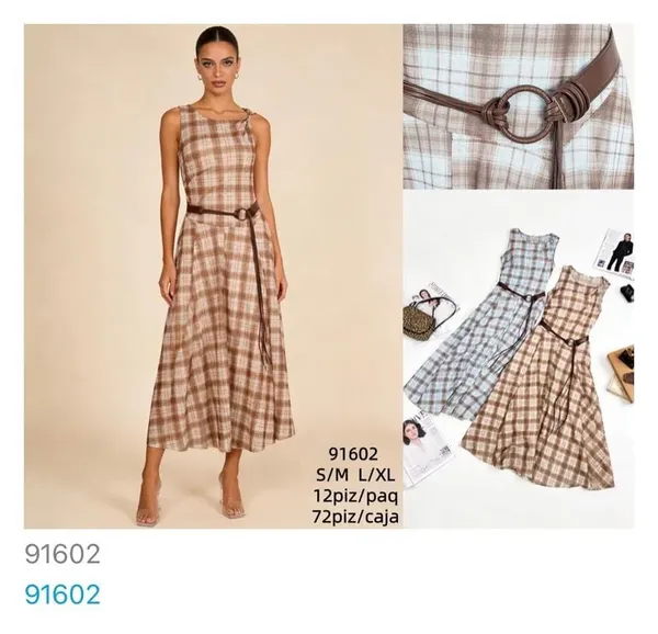 Vestido de Cuadros con Cinturón-91602
