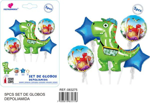 Globos metálicos de dinosaurio con mochila