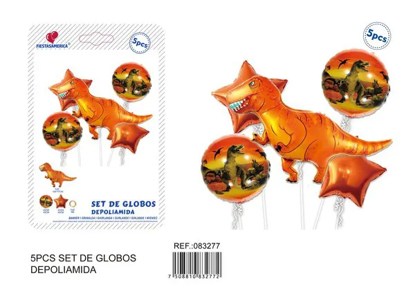 Globos metálicos de tiranosaurio rojo
