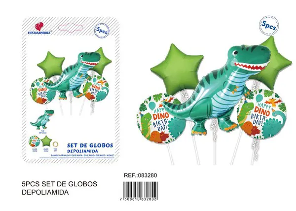 Globos metálicos de tiranosaurio verde