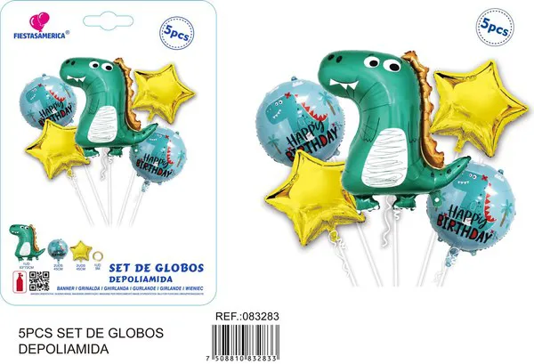 Globos metálicos de dinosaurio verde