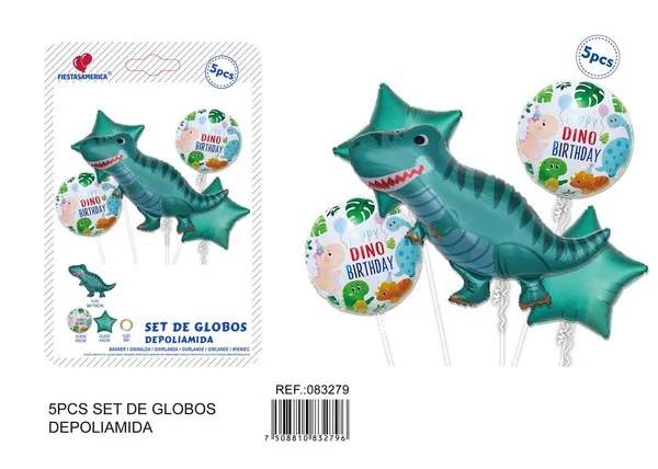 Globos metálicos de tiranosaurio verde