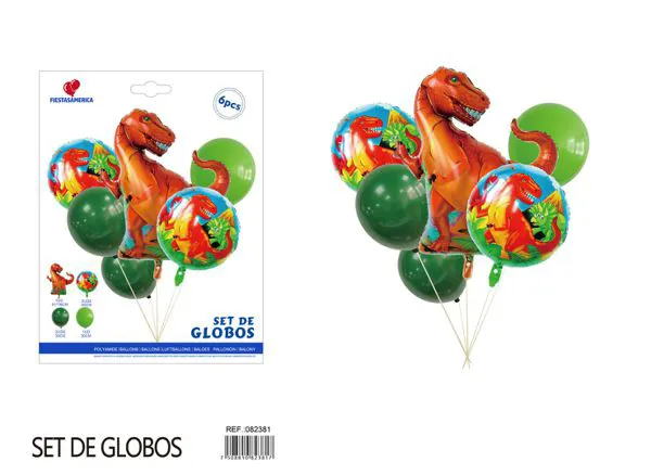 Globos metálicos de tiranosaurio verde