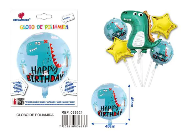 Globo metálico de dinosaurio azul